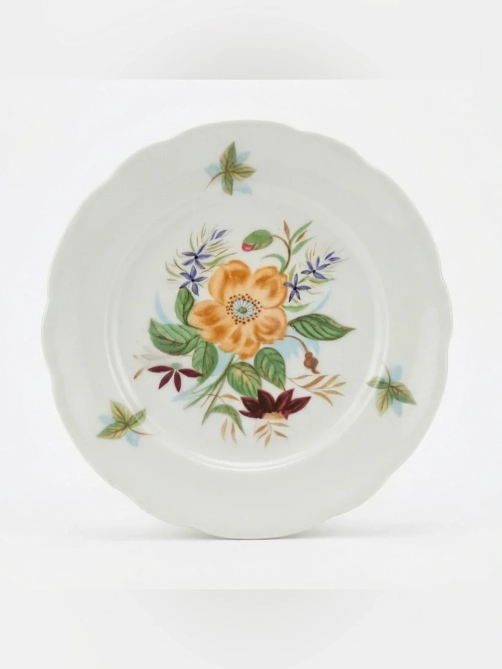 7.5” Vintage Ćmielów Poland Porcelain Floral Dessert Plates (Set of 5) Gold Rim